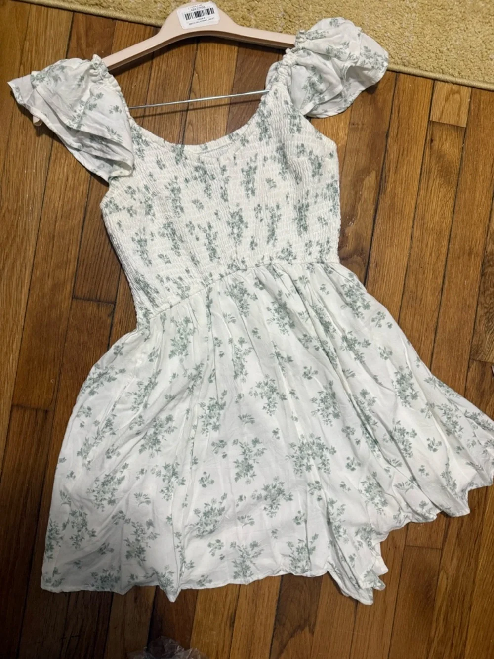 Hollister White Dress with Sage Green Floral Print - Picture 1 of 5